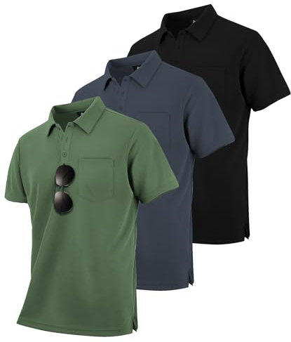 zitysport 3er Pack Poloshirts Herren Kurzarm Golf Polohemd Schnelltrocknend Atmungsaktives Herren Regular Fit Shirts Work Polo Shirts Männer Sommer Sport Tshirt Männer(Schwarz Grau Grün 3XL)