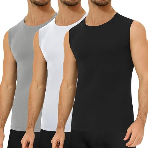 Falechay 3er Pack Unterhemd Herren 100% Gekämmte Baumwolle Tank Top Herren Ärmelloses Unterhemden Schwarz-Weiß-Grau M