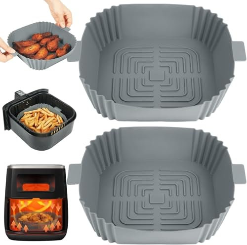 SVELNIO Silicone Air Fryer Liner Reusable, 2 Pack 8 Inch Air Fryer Silicone Pot Square, Silicone Baking Basket/Tray, Air Fryer Accessories for COSORI, NINJA, TOWER, Tefal Air Fryer
