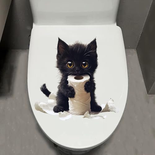 Leniutor 1 x niedliche Katzen-Toilettendeckel-Aufkleber, wasserdichte Tier-WC-Deckel-Tanksitz-Aufkleber, Cartoon-Katzen-Wandaufkleber, Badezimmer-WC-Türsitz-Dekoration (Kätzchen)