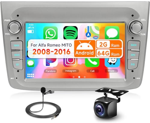 2G&64G 7 Autoradio Für Alfa Romeo MITO 2008-2016 mit Carplay Android Auto Wireless,Android 13,Touchscreen Bluetooth HiFi/RDS/FM Radio,WiFi Navi/AHD Rückfahrkamera/CANBUS