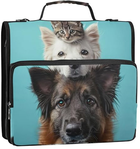 Funny Dog Kitten Cat Cute 3 Ring Binders D Ring Zipper Binder Organizer Middle School Binder Bag with Strap Business Storage Portfolio Case with Handle