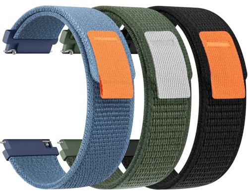 Mugust 3 Stück Nylon Uhrenarmband 22mm Armband mit Schnellverschluss, Klettverschluss und Schnellverstellung Uhrenarmbänder, Universelles 22mm Ersatzarmband für Smartwatch Uhr Armbänder
