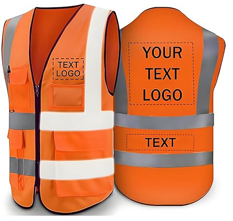 Personalisierbare Warnweste mit Taschen, Reißverschluss, bedruckte Sicherheitswesten für Herren, hohe Sichtbarkeit, schützende Arbeitskleidung mit reflektierendem Streifen – fügen Sie Ihr Logo hinzu