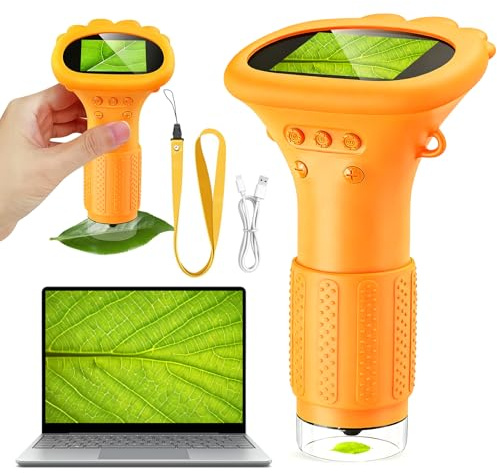 ZQEJEFD Microscopio Digitale per Bambini, 1000X Mini Microscopio Portatile con Schermo IPS da 2,0 e 8 LED, microscopio Tascabile USB Type-C Compatibile PC, Gioco Scientifico Educativo dai 3+ Giallo