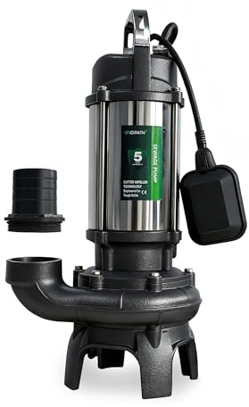 AIDPATH 1HP-7380 GPH Sewage Pump/Waste Water Pump 2 Inch Cast Iron Submersible Pump Cellar Pump Submersible Pump 115 V Automatic Float Switch for Sinks