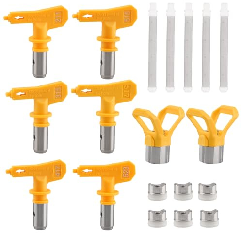 Shuqio 13-teiliges Zubehörset für Airless-Spritzgeräte | 6 Düsen (211, 315, 417, 515, 517, 523), 5 Filter, 2 Düsenhalter, Kompatibel mit Airless-Farbspritzpistolen