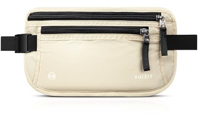 VULKIT Banane de Voyage Anti-Vol pour Homme & Femme Porte Passeport RFID Blocage Pochette Passeport sous Couverture pour Telephone, Passeports, Espèces, Carte de Crédit - Blanc Crème