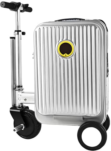 Intelligenter Elektrischer Reisekoffer (20L), Elektrischer Fahrkoffe Mit Teleskopgriff/Verbesserter RüCkwäRtsfunktion, Leichtem Elektro-GepäCkroller,Digitalem Schloss,Wasserdicht Leicht Silver1