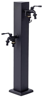 Rieort Garten-Wassersäule, schwarzer Frostschutz-Wasserhahn, Edelstahl-Schlauchständer mit 2 Doppelauslass-Wasserhähnen, quadratischer dekorativer Brunnen(65x8cm)