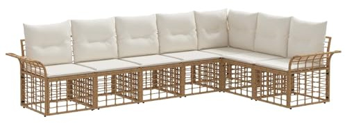 vidaXL Outdoor-Sofagarnitur 7 pcs Natürlich und Cremweiß Polyester, EIN modernes, wetterfestes, modulares Sofaset mit verstellbaren Füßen, perfekt für Garten und Terrasse