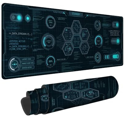Hexagons großes Mauspad, futuristische Tech-Grafiken, Kreise, kein schwarzes Gummi, waschbar, Tastatur- und Mauspad, Dekoration für Zuhause, Büro, Arbeit, Gaming-Schreibtisch, 30,5 x 81,3 cm