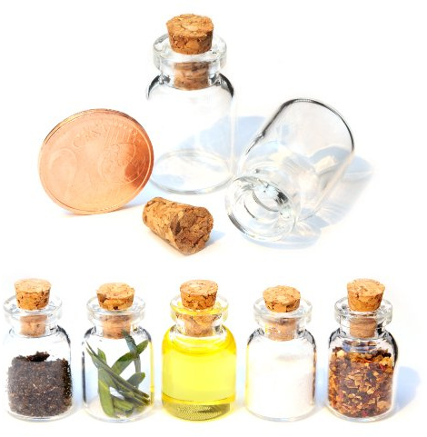 Ganzoo mini glasflaska 3 ml i transparent äkta glas, med korkpropp och snöre, för dekoration och pyssel, för små mängder som sand, pärlor och budskap, miniatyr och dockflaska, 20-pack