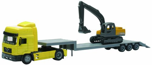 Newray 15483 - Truck - Man Lowboy with Excavator - Scala 1:43, Die Cast