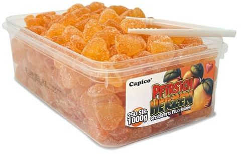 Capico Pfirsichherzen gezuckertes Fruchtgummi (1000g) in Dose, Halal