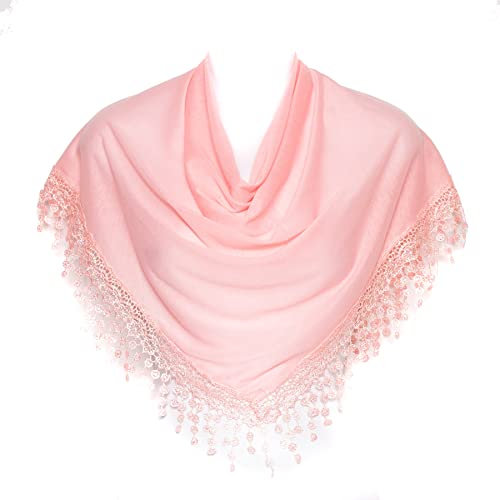 Hat To Socks Foulard Triangolare con Frange in Pizzo a Fuselli da Donna (Rosa)