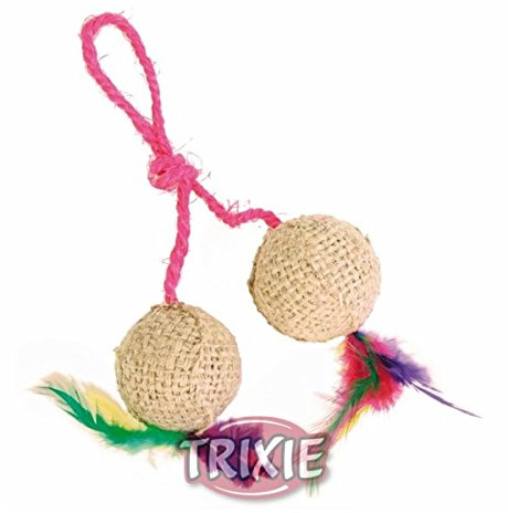 Trixie 2 x Catnip Jute-Bälle, gefüllt, mit Seil, Ø 4,5 cm