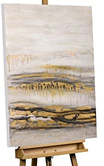KunstLoft Leinwandbild | 100% HANDGEMALT | 75x100cm | Gemälde 'Schätze des Seins' | Abstrakt | Gold Beige | Wandbild Wohnzimmer