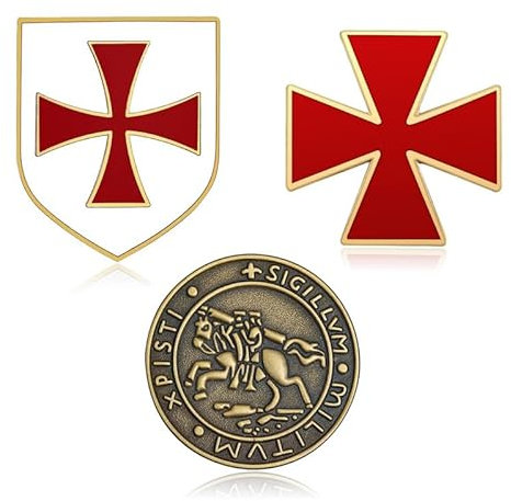 BOBIJOO JEWELRY - Lot ensemble de 3 pin's Ordre des Chevaliers Templiers Sceau Croix Blason Rouge