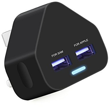 Ameego Dual USB Mains Charger 2AMP/2000mAh Rapid Speed Charging Universal Adapter with Smart IC UK Plug for iPhone/iPad/Samsung/Pixel/Windows Phone/Tablets & USB Devices - Black