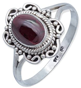 mantraroma Ring Silber Damen Granat Edelstein rot ausgefallen verspielt