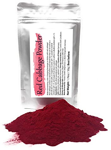 Polvo de col roja | Tinte alimentario soluble en agua - Colorante alimentario rojo | Peso neto: 50 g - Hace bebidas y platos que cambian de color en rojo o magenta, rosa, morado, azul