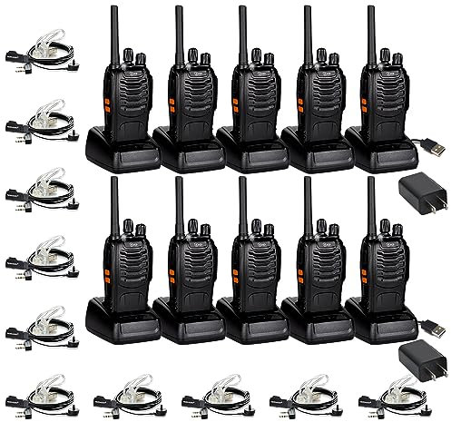 TID Radio TD-V2 - Radio a due vie, ricaricabile, radio a 2 vie, VOX, raggio lungo, radio a 2 vie, walkie-talkie per adulti con auricolari di intelligence (10 radio)