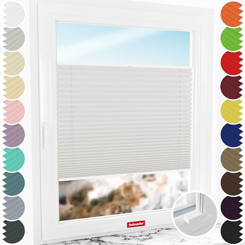 Schuette® Plissee mit Bohren zum Anschrauben ● Premium Kollektion: A Way Home (Silber) ● 105x120cm (Breite x Höhe) ● Suprafix Faltrollo Befestigung ● Bequeme Rollo Montage inkl. Video