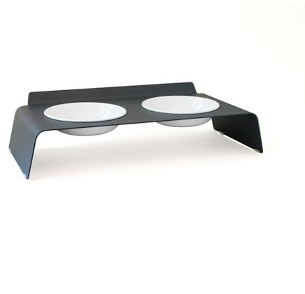 LucyBalu® Erhöhte Doppel-Futterstation Katze | Ergonomischer Katzennapf erhöht | Erhöhter Futternapf für Katzen | Ergonomischer Fressnapf & Wassernapf für Katzen | Katzen 2er Napfset erhöht |Anthrazit
