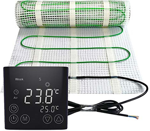 Elektrische Fußbodenheizung 200Watt je m² Thermostat Touch schwarz Elektrisch TWIN Technologie JWS verschiedene Größen, Größe (m²):8 m²