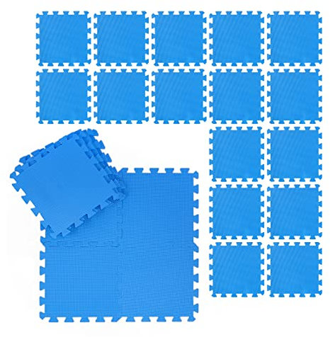 Relaxdays Bodenschutzmatte, 24 Puzzlematten für Sport & Fitnessgeräte, 30x30 cm, 2,16 m², Schaumstoff, BPA-frei, blau