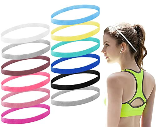 12 Stück Sport Stirnband Dünn,Antirutsch Elastische Stirnbänder,Haarbänder,Sport Stirnbänder,Sport Haarband Dünn,rutschfeste Stirnbänder für Damen