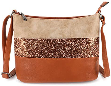 Gallantry - Sac Bandoulière Femme Paillettes Elégant - Sacoche Porté Epaule Tendance Multicolore Souple - Besace Sac Soirée Mariage Strass Brillant Léger - Chic Mode - Camel