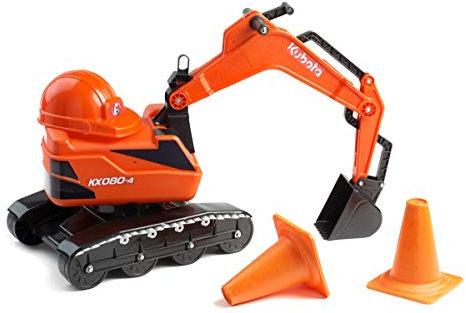 Falk Kubota Bagger mit Baustellenhelm inklusive – ab 3 Jahren drehbare Kabine – Sitz zum Öffnen – Nummernschild personalisierbar – 122, Orange, 85 x 38 x 67 cm