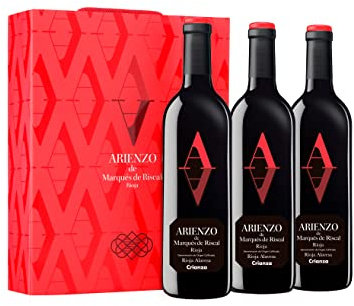 Arienzo de Marqués de Riscal - Vino tinto Crianza Denominación de Origen Calificada Rioja, Variedad Tempranillo, 18 meses en barrica - Estuche 3 botellas x 750 ml - Total 2250 ml