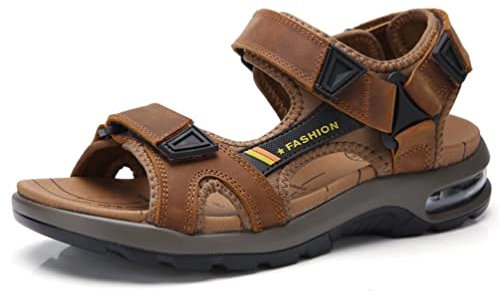 Sandales de Sport pour Homme Bout Ouvert Coussin d'air Été Confortables Marche Randonnée Chaussures de Plage Nu-pieds Plates Legere Extérieur Décontracté Brun Clair 38