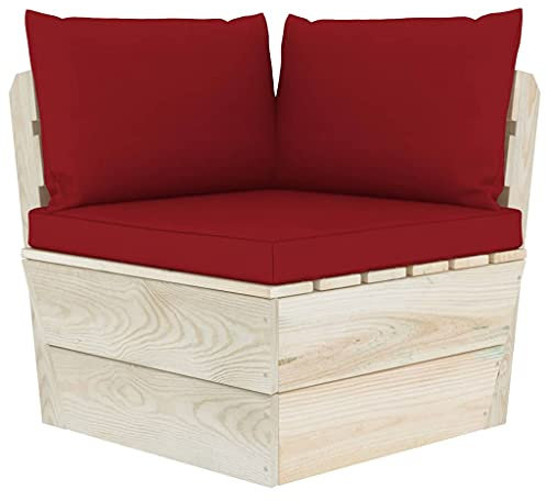 Garten-Paletten-Ecksofa mit Paletten-Ecksofa-Element, Sitzpolster und 2 Seitenkissen für Terrasse, Balkon, Garten und Wohnzimmer, Sofa-Eckelement, Ecksessel, Imprägniertes Fichtenholz, 60 x 60 x 65 cm