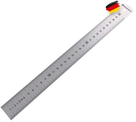 BAUHELD® Stahllineal 300mm [EG-1] - Stahlmaßstab mit Messskala in INCH und CM [Made in Germany] - Robustes Metall-Lineal aus rostfreiem INOX Edelstahl - 30 cm Linial mit praktischer Aufhängelochung