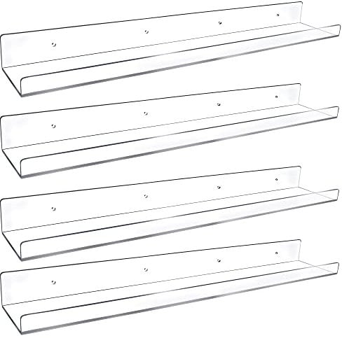 Febwind Schwebende Regale, 61 cm lang, transparentes Acryl, Wandleiste, unsichtbar, wandmontiert, schwebendes Bücherregal, U-Form, Wandregal für Bücher, Display, Make-up, Produkt, Gewürz-Organizer, 4