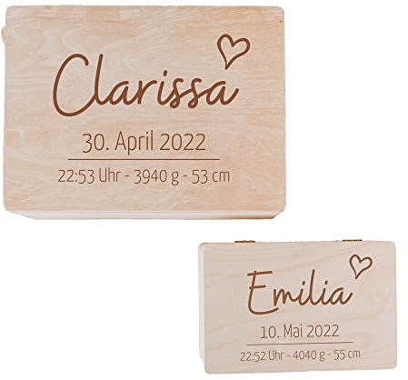 wunderwunsch - Personalisierte Erinnerungsbox Baby - Individuelle Baby Erinnerungsbox - Niedliche Erinnerungskiste aus Holz - Tolles Geschenk zur Geburt