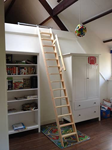 Dachbodetreppe, Kiefernholz, Hochbettleiter, Bibliotheksleiter (Tisschlertreppe), 06 Stufen, Höhe 132 cm, Leichtgewicht, Belastbarkeit 200kg, Unbehandelt, Handgefertigt in Holland