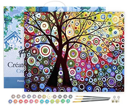 Figured'Art Peinture par Numéro Adulte avec Cadre Vitrail - Activité Manuelle Kit de Loisir Créatif DIY Numéro d'Art Complet - 40x50cm toile tendue sur châssis