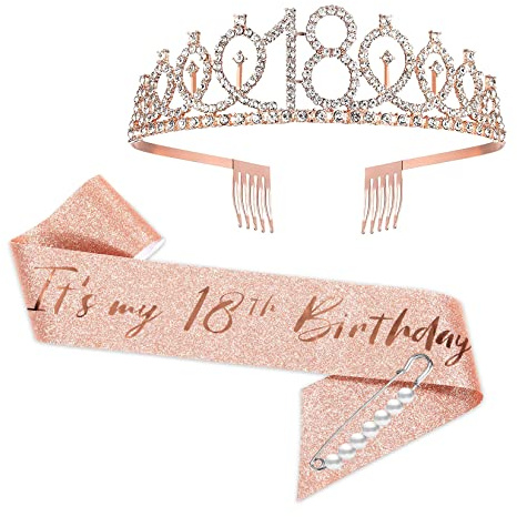 YongHang Écharpe décorative d'anniversaire et diadème en or rose - Cadeau d'anniversaire - Couronne pour décorations de fête d'anniversaire