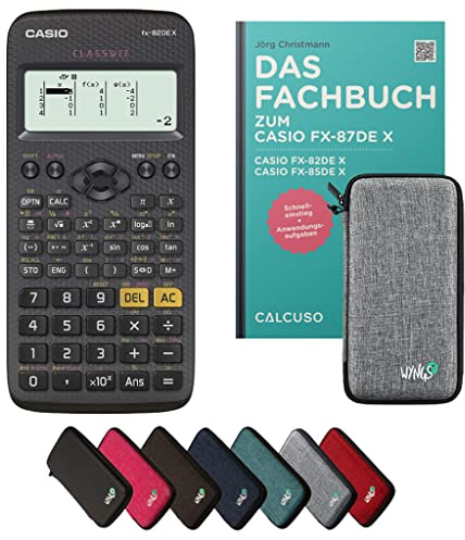 Casio fx-82DE X inkl. Schutztasche Hellgrau & Fachbuch (80 Seiten, DIN A5) – Wissenschaftlicher Rechner – Smart Set