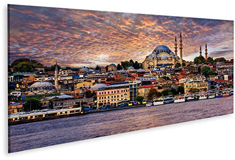 Bild auf Leinwand Goldenes Horn Und Die Altstadt Von Istanbul Auf Dramatischem Sonnenuntergang Türkei 120x 40cm - Wandbild Poster Kunstdruck Bilder