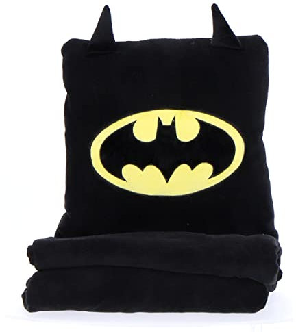 BATMAN - Coussin Plaid 2 en 1 Batman Ado 140x100 cm - 100% Polyester - Noir