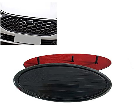 HIBEYO 1Stücke 9zoll*3.5zoll Amerikanische Flagge Frontgrill hinten Heckklappe Emblem Passt für Ford F150 F250 F350 Edge Ranger Explorer Oval Boot Abzeichen-Emblem Aufkleber Namensschild-Schwarz