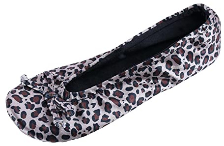 CTM Ballerina da donna in raso, scarpe da casa, Leopardati, Small