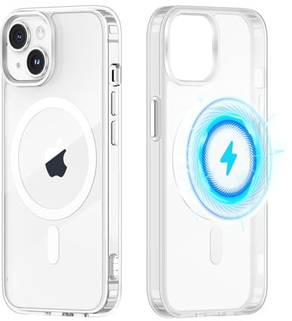 Yoedge Magnetica Trasparente Cover per iPhone 14 Plus Compatibile con MagSafe 6,7, Custodia con Magneti Integrati Sottile Morbida Silicone TPU e PC Back Antiurto Protettivo Cover, Trasparente