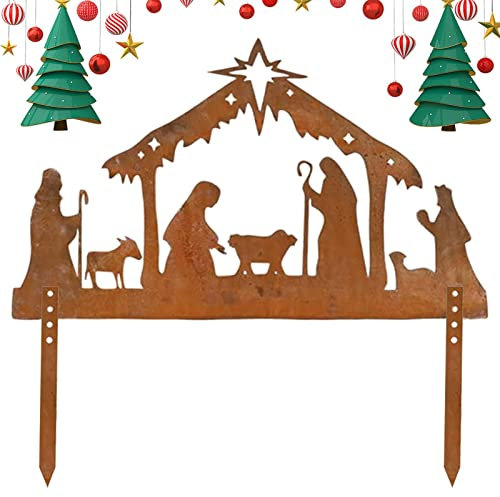Weihnachtskrippe für den Außenbereich – Metall-Krippen-Silhouette, Hofschild, wetterfestes Krippen-Set für Weihnachtsdekoration, wasserabweisend, Weihnachten, Hof, Garten, Veranda, Dekorationen